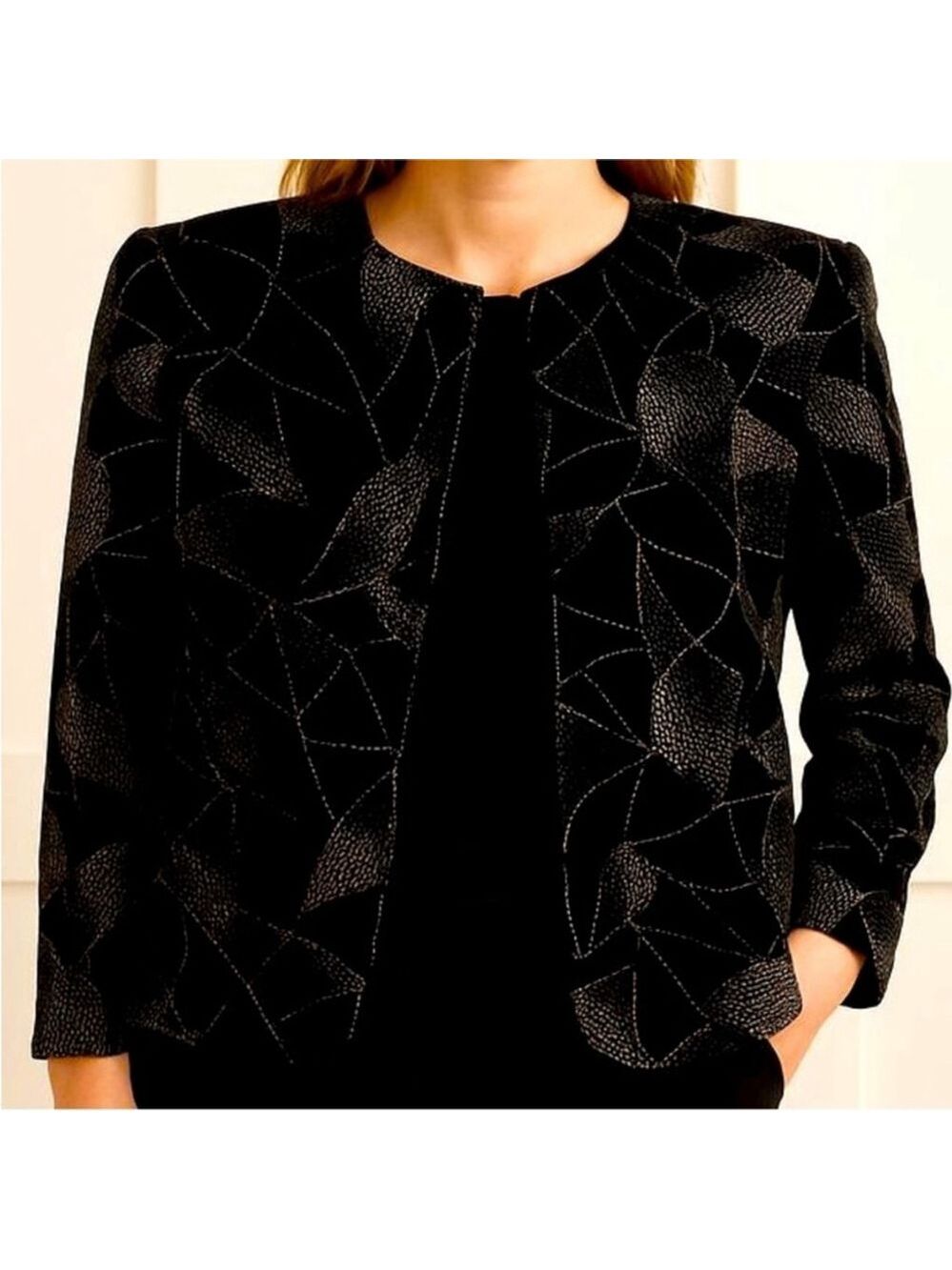 Vintage Garey Petites Burgundy Black and Silver Geometric Blazer lined 10P BNWT